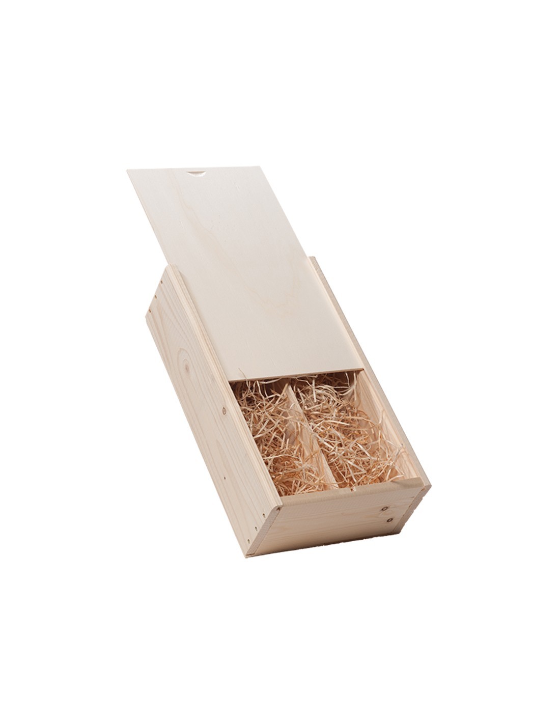 Houten wijnkist met schuifdeksel (2-vaks)