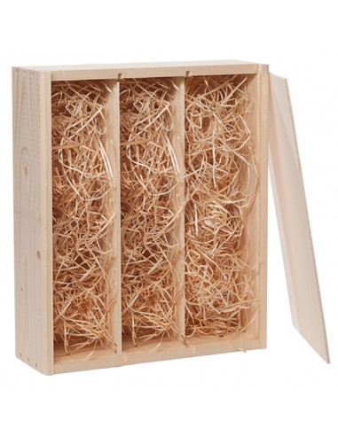 Houten wijnkist met schuifdeksel (3-vaks)